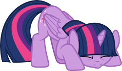 Size: 5150x3000 | Tagged: safe, artist:cloudyglow, derpibooru import, twilight sparkle, twilight sparkle (alicorn), alicorn, pony, horse play, season 8, eyes closed, face down ass up, folded wings, high res, kneeling, simple background, solo, transparent background, vector, wings