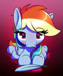 Size: 800x960 | Tagged: safe, artist:dacaoo, derpibooru import, rainbow dash, pegasus, pony, blushing, eye clipping through hair, eyebrows, eyebrows visible through hair, feather, heart eyes, heartfeather, looking at you, lying down, prone, solo, wingding eyes