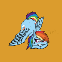 Size: 1000x1000 | Tagged: safe, artist:windy, derpibooru import, rainbow dash, pegasus, pony, blushing, both cutie marks, face down ass up, female, jacko challenge, looking back, mare, meme, solo