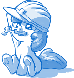 Size: 2946x3106 | Tagged: safe, artist:crade, apple bloom, earth pony, pony, armpits, construction helmet, female, filly, hammer, monochrome, simple background, solo, white background