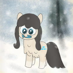 Size: 2160x2160 | Tagged: safe, artist:limitmj, oc, oc only, fish, pony, /mlp/, chest fluff, female, fluffy, mare, snow, snow mare, snowpony (species), solo, taiga pony, tree, yakutian horse