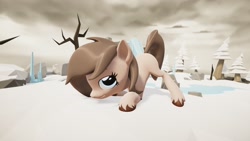 Size: 1920x1080 | Tagged: safe, artist:anonymous, oc, oc only, pony, /mlp/, 3d, face down ass up, female, filly, forest, looking at you, mare, snow, snowpony (species), solo, taiga pony, tree, unity (game engine), unshorn fetlocks, v6 pony model, yakutian horse