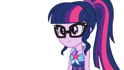 Size: 666x375 | Tagged: safe, derpibooru import, edit, edited screencap, screencap, sci-twi, twilight sparkle, better together, equestria girls, friendship math, bare shoulders, clothes, glasses, simple background, sleeveless, smiling, swimsuit, transparent background