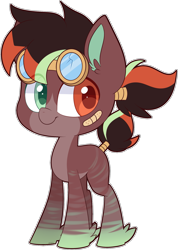 Size: 1401x1968 | Tagged: safe, artist:jetjetj, derpibooru import, oc, oc:whirly gig, earth pony, pony, bandaid, chibi, female, goggles, heterochromia, mare, simple background, solo, transparent background