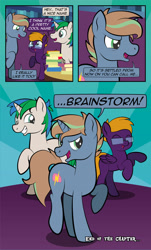 Size: 1920x3169 | Tagged: safe, artist:alexdti, derpibooru import, oc, oc:marco, oc:purple creativity, oc:umberto, pegasus, pony, unicorn, comic:quest for friendship, comic, eyes closed, female, glasses, male, open mouth, speech bubble, trio, twilight's castle