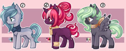 Size: 600x247 | Tagged: safe, artist:happy-go-creative, derpibooru import, oc, earth pony, pegasus, unicorn, adoptable, female, mare