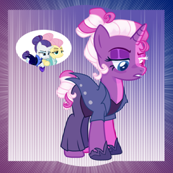 Size: 2000x2000 | Tagged: safe, artist:keeka-snake, derpibooru import, fluttershy, rarity, oc, pony, unicorn, alternate hairstyle, alternate timeline, clothes, female, magical lesbian spawn, mare, night maid rarity, nightmare takeover timeline, offspring, parent:fluttershy, parent:rarity, parents:flarity, severeshy