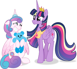 Size: 4020x3601 | Tagged: safe, artist:kojibiose, artist:lummh, derpibooru import, princess flurry heart, princess twilight 2.0, twilight sparkle, twilight sparkle (alicorn), alicorn, pony, the last problem, aunt and niece, ears, floppy ears, grin, older, older twilight, plushie, simple background, smiling, teddy bear, transparent background, vector