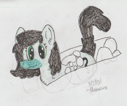 Size: 2410x2028 | Tagged: safe, artist:bloonacorn, oc, oc only, oc:anon filly, oc:rolling stone, pony, female, filly, raised tail, snow, snowpony (species), solo, taiga pony, tail, traditional art