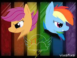 Size: 800x600 | Tagged: safe, artist:vixsfixs, derpibooru import, rainbow dash, scootaloo, pegasus, pony, fanfic:rainbow factory, crying, duo, duo female, face, fanfic art, female, filly, mare, tears of anger, wallpaper