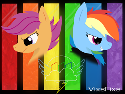 Size: 800x600 | Tagged: safe, alternate version, artist:vixsfixs, derpibooru import, rainbow dash, scootaloo, pegasus, pony, fanfic:rainbow factory, crying, duo, duo female, face, fanfic art, female, filly, mare, tears of anger, wallpaper