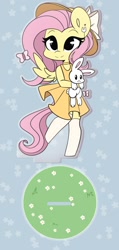 Size: 840x1768 | Tagged: safe, artist:sakukitty, derpibooru import, angel bunny, fluttershy, anthro, butterfly, pegasus, rabbit, unguligrade anthro, animal, chibi, clothes, cute, daaaaaaaaaaaw, dress, hat, shyabetes, socks, spread wings, sun hat, thigh highs, wings