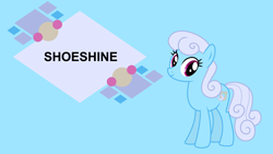 Size: 4400x2475 | Tagged: safe, artist:melisareb, derpibooru import, edit, editor:quoterific, linky, shoeshine, earth pony, pony, blue background, board, female, high res, mare, simple background, solo, text, wallpaper