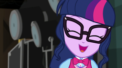 Size: 1280x718 | Tagged: safe, derpibooru import, screencap, sci-twi, twilight sparkle, equestria girls, movie magic, spoiler:eqg specials, cute, eyes closed, female, geode of telekinesis, jewelry, magical geodes, necklace, open mouth, ponytail, solo, twiabetes