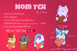 Size: 3000x2000 | Tagged: safe, artist:exobass, derpibooru import, rivet, oc, oc:sandhopper, oc:starburst, oc:tyrin, commission, cookie, food, heart, nom, ych example, your character here