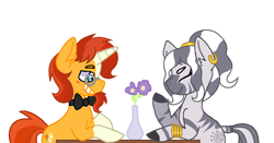 Size: 888x464 | Tagged: safe, artist:socket1971, derpibooru import, sunburst, zecora, pony, unicorn, zebra, alternate hairstyle, base used, bowtie, crack shipping, date, female, male, mare, shipping, simple background, stallion, straight, white background, zecoburst