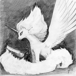 Size: 800x804 | Tagged: safe, artist:princeofchaoc, derpibooru import, alicorn, book, fire hair, mane of fire, monochrome, pencil drawing, traditional art