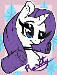 Size: 1744x2300 | Tagged: safe, artist:llametsul, derpibooru import, rarity, pony, unicorn, bust, choker, diamond, eyeshadow, female, makeup, mare, one eye closed, wink