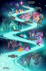 Size: 3500x5369 | Tagged: safe, artist:light262, derpibooru import, applejack, discord, fluttershy, king sombra, lord tirek, nightmare moon, pinkie pie, queen chrysalis, rainbow dash, rarity, spike, sunset satan, sunset shimmer, twilight sparkle, twilight sparkle (alicorn), alicorn, centaur, changeling, changeling queen, draconequus, dragon, pony, unicorn, comic:together forever, a canterlot wedding, equestria girls, equestria girls (movie), friendship is magic, the crystal empire, the return of harmony, twilight's kingdom, crying, crystal heart, female, magic, male, mane seven, mane six