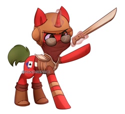 Size: 920x840 | Tagged: safe, artist:handgunboi, derpibooru import, oc, unicorn, armor, caesar's legion, commission, fallout, fallout: new vegas, helmet, machete