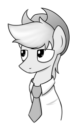 Size: 975x1500 | Tagged: safe, artist:superderpybot, oc, oc only, oc:acres, earth pony, pony, bust, clothes, cowboy hat, done with your shit, dress shirt, earth pony oc, male, monochrome, simple background, solo, stallion, tie, white background
