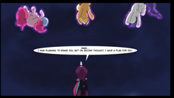 Size: 1524x863 | Tagged: safe, artist:chedx, edit, applejack, pinkie pie, rarity, tempest shadow, earth pony, pony, unicorn, comic:the storm kingdom, my little pony: the movie, applejack's hat, balloonbutt, bodysuit, butt, clothes, cowboy hat, cropped, crystal of light, frog (hoof), general tempest shadow, hat, helmet, implied fluttershy, implied rainbow dash, implied spike, looking up, nose in the air, rearity, underhoof, upside down