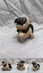 Size: 1361x2304 | Tagged: safe, artist:anonymous, oc, oc only, oc:frosty flakes, earth pony, pony, /mlp/, carved, carving, chibi, craft, cute, female, figurine, mare, ocbetes, photo, raised hoof, raised leg, sculpture, smiling, smol, snow mare, snowpony (species), solo, taiga pony, wood, yakutian horse