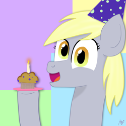 Size: 4600x4600 | Tagged: safe, artist:lightlemon, derpibooru import, derpy hooves, pegasus, pony, candle, food, muffin, solo