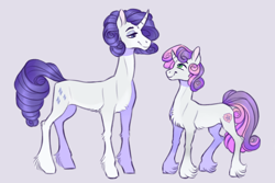 Size: 1500x1000 | Tagged: safe, artist:eeelt, derpibooru import, rarity, sweetie belle, unicorn, female, long neck, siblings, sisters, unshorn fetlocks