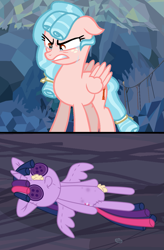 Size: 963x1465 | Tagged: safe, artist:hate-love12, derpibooru import, cozy glow, twilight sparkle, twilight sparkle (alicorn), alicorn, pegasus, pony, angry, crying, doll, ears, female, floppy ears, mare, older, older cozy glow, tears of anger, toy