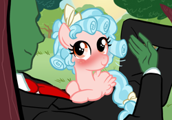 Size: 2000x1402 | Tagged: safe, derpibooru import, cozy glow, oc, oc:anon, human, pegasus, pony, blushing, cozybetes, cute, female, filly, implied foalcon, lying down, petting, prone, smiling