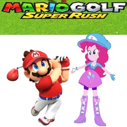 Size: 1080x1080 | Tagged: safe, artist:eddazzling81, derpibooru import, pinkie pie, human, equestria girls, barely eqg related, clothes, crossover, crossover shipping, female, gloves, golf, golf ball, golf club, male, mario, mario golf, mario golf super rush, mariopie, shipping, simple background, sports, sports outfit, sporty style, straight, super mario bros., white background