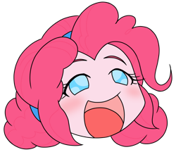 Size: 740x640 | Tagged: safe, alternate version, artist:batipin, derpibooru import, part of a set, pinkie pie, equestria girls, blushing, head only, open mouth, simple background, solo, transparent background, volumetric mouth