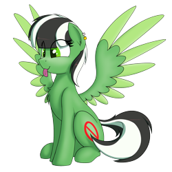 Size: 1700x1700 | Tagged: safe, artist:ponynamedmixtape, derpibooru import, oc, oc only, oc:viridescent wings, pegasus, pony, chest fluff, female, mare, piercing, simple background, sitting, smiling, solo, tongue, tongue out, transparent background