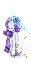 Size: 1155x2300 | Tagged: safe, artist:gnidagovnida, derpibooru import, rarity, pony, unicorn, 2014, cheek fluff, chest fluff, cloven hooves, magic, one eye closed, sewing needle, solo, telekinesis, thread