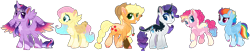 Size: 10067x2048 | Tagged: safe, artist:moccabliss, derpibooru import, applejack, fluttershy, pinkie pie, rainbow dash, rarity, twilight sparkle, twilight sparkle (alicorn), alicorn, pony, absurd resolution, alternate design, mane six, simple background, transparent background