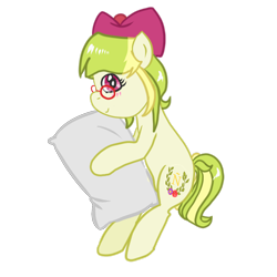 Size: 1000x1000 | Tagged: safe, artist:wrath-marionphauna, derpibooru import, oc, oc:aguamelon, bow, glasses, hair bow, hug, pillow, pillow hug, ponylatino, smiling, solo