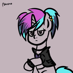 Size: 1024x1024 | Tagged: safe, artist:wrath-marionphauna, derpibooru import, oc, oc:luz, unicorn, bracelet, clothes, ear piercing, earring, goth, jacket, jewelry, necklace, piercing, ponylatino, solo