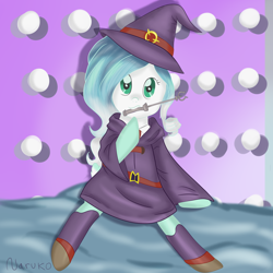 Size: 2000x2000 | Tagged: safe, artist:wrath-marionphauna, derpibooru import, oc, oc only, oc:bubble gum, amino, clothes, hat, little witch academia, looking at you, solo, uniform, wand, witch hat