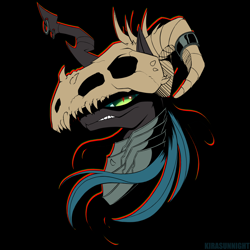 Size: 2000x2000 | Tagged: safe, artist:kirasunnight, derpibooru import, queen chrysalis, changeling, changeling queen, black background, female, simple background, skull