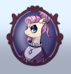 Size: 1906x1976 | Tagged: safe, artist:immunefox, derpibooru import, fluttershy, pegasus, pony, undead, vampire, vampony, fake it 'til you make it, angry, angst, bite mark, bust, clothes, digital art, ear piercing, eyeshadow, fanart, fluttergoth, goth, makeup, piercing, portrait, solo