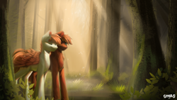 Size: 4000x2250 | Tagged: safe, artist:st4rs6, derpibooru import, oc, oc only, earth pony, pegasus, pony, 16:9, couple, crepuscular rays, forest, gay, male, wallpaper