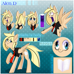 Size: 2500x2500 | Tagged: safe, artist:gnidagovnida, derpibooru import, oc, oc only, oc:alen d, pegasus, pony, ;d, bags under eyes, clothes, derp, female, mare, necktie, one eye closed, open mouth, open smile, raised hoof, raised leg, reference sheet, shirt, shocked, shocked expression, smiling, solo