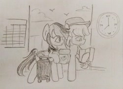 Size: 640x460 | Tagged: safe, artist:snowzaaah, derpibooru import, applejack, rainbow dash, earth pony, pegasus, pony, appledash, appledashdailydoodles, doodle, female, lesbian, monochrome, pencil drawing, shipping, sketch, traditional art