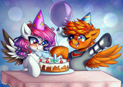 Size: 4961x3508 | Tagged: safe, artist:chaosangeldesu, derpibooru import, oc, pegasus, pony, birthday, cake, commission, cute, food, happy