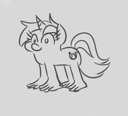 Size: 355x323 | Tagged: safe, artist:jargon scott, derpibooru import, lyra heartstrings, pony, unicorn, cursed, female, gray background, grayscale, human feet, mare, monochrome, simple background, solo, wat