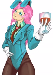 Size: 1431x2048 | Tagged: safe, artist:jennobasilicum, derpibooru import, fluttershy, human, bunny ears, clothes, cute, daaaaaaaaaaaw, digital art, female, glass, humanized, shyabetes, simple background, smiling, solo, wine glass