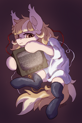 Size: 2000x3000 | Tagged: safe, artist:kotya, derpibooru import, oc, earth pony, pony, clothes, ear fluff, ears, looking at you, socks, solo, television, wires