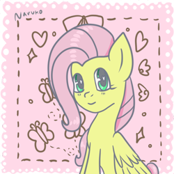 Size: 1000x1000 | Tagged: safe, artist:wrath-marionphauna, derpibooru import, fluttershy, pegasus, pony, abstract background, blushing, bust, female, heart eyes, looking at you, mare, portrait, smiling, solo, three quarter view, wingding eyes, wings