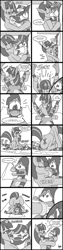 Size: 1200x4800 | Tagged: safe, artist:jamearts, derpibooru import, twilight sparkle, twilight sparkle (alicorn), oc, alicorn, anthro, lizard, pony, anthro with ponies, canon x oc, comic, dialogue, eyes closed, female, grayscale, heart eyes, horn, hug, kissing, male, mare, monochrome, straight, wingding eyes, wings